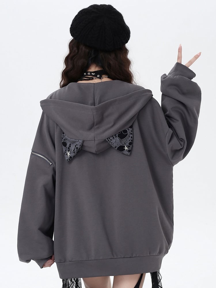 Kitten-Themed Hoodie Patches Jacket Bittersweet - Cross