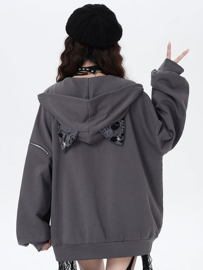 Kitten-Themed Hoodie Patches Jacket Bittersweet - Cross