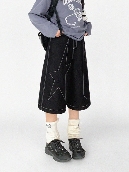 Black Star & Raindrop Line Wide-Leg Pants - innomoood innomoood | LilyVow