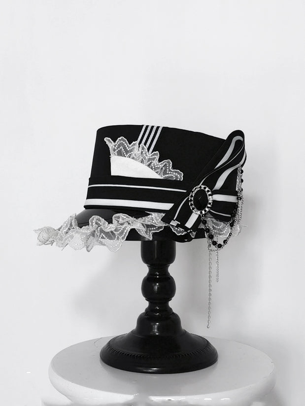 Black and White Chain Decorated Ouji Lolita Hat