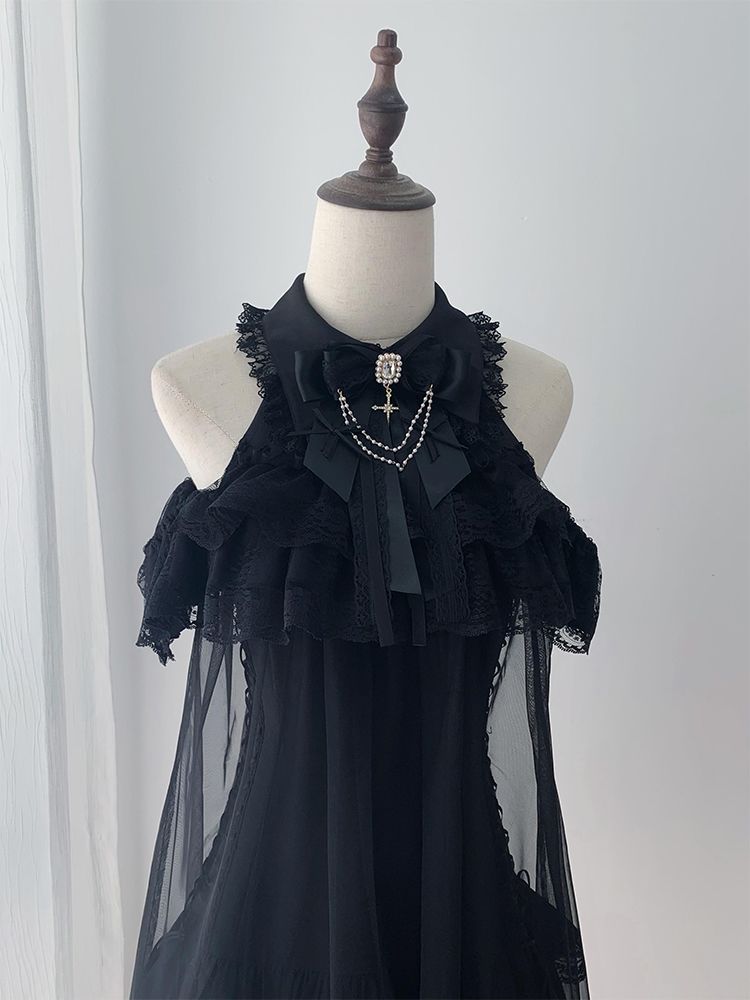 Japanese Elegant Off-Shoulder Dress – Summer Lady Black Lolita Gown