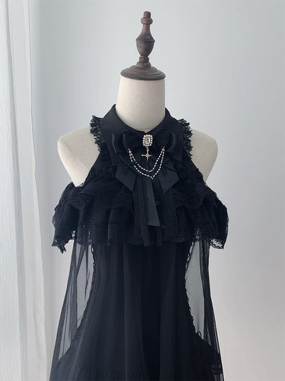 Japanese Elegant Off-Shoulder Dress – Summer Lady Black Lolita Gown