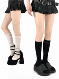Pattern Black/White/Gray Socks Calf Vertical Letter Striped Printed