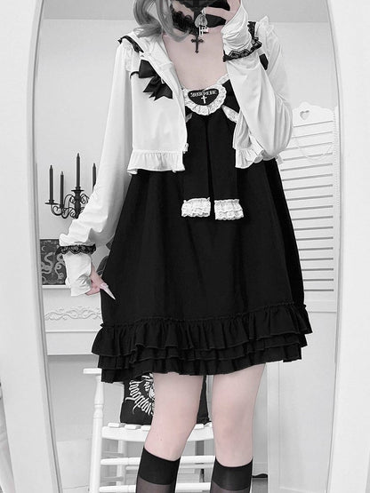 White Kitty-Ear Hooded Cropped Jacket with Lace - Bunny Rush