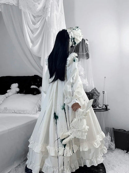 Guro Lolita Dress with Green Blood Splatter - Blossom Herald