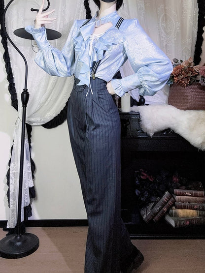 ストライプ生地のロリータパンツ ブルーダーク王子