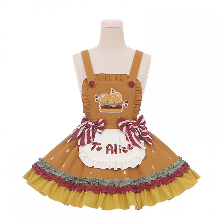 with Khaki Overalls Sweet Bowknots Hamburger Striped Cute Teddy