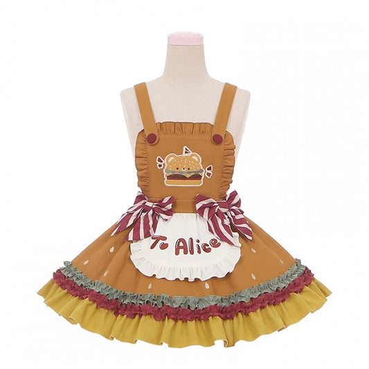 with Khaki Overalls Sweet Bowknots Hamburger Striped Cute Teddy