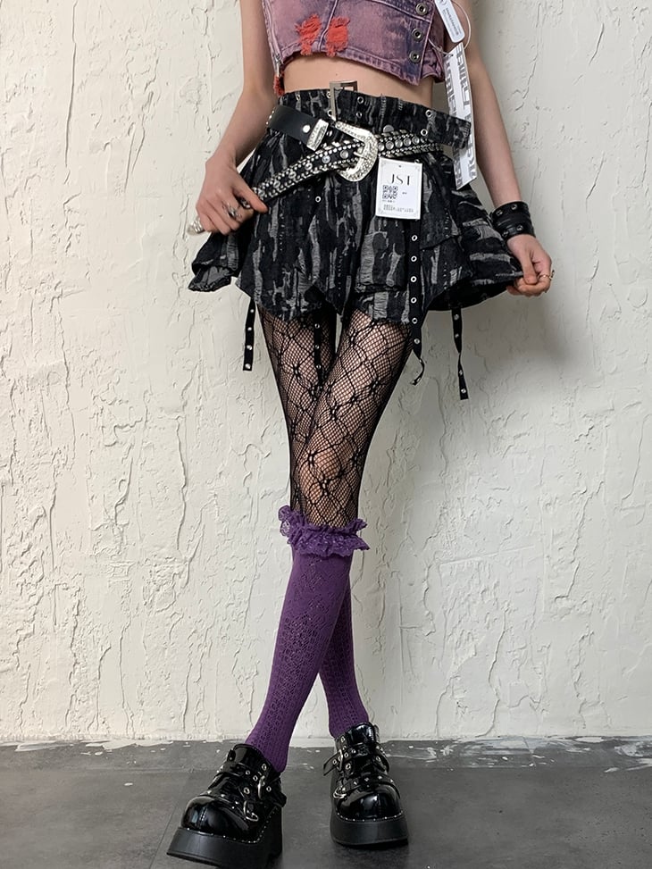 Y2K Design Hollow-out Tights Black