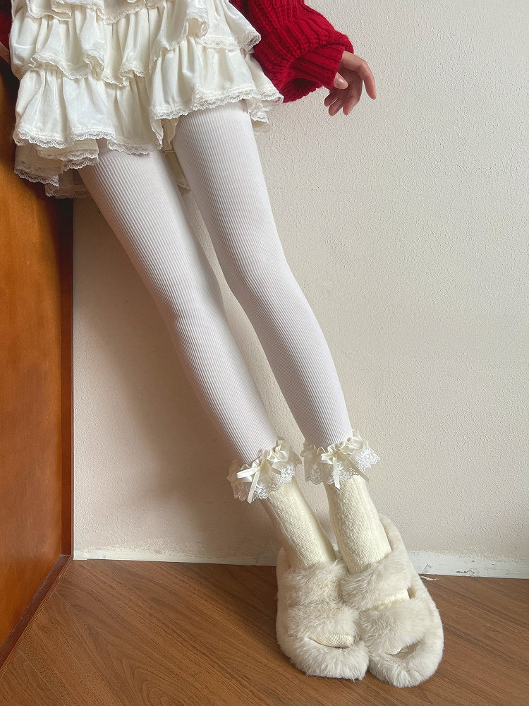 Ribbon Socks with Cable-Knit Lace Cuffs