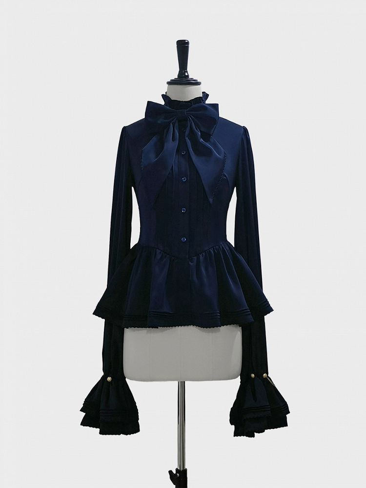 ロイヤルスリーブフリルロリータブルー詩人シャツネックライン王子