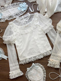 Dreamy Beige or White Lace Blouse with Removable Sleeves Lolita Style - Miss Cube Dressworks