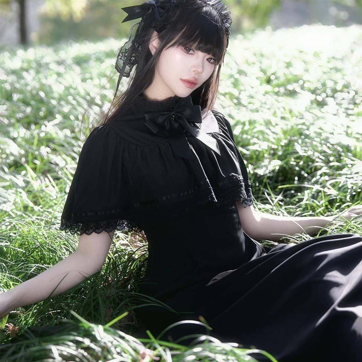 Gothic Lolita French Vintage Lace Cape A-Line Long Dress