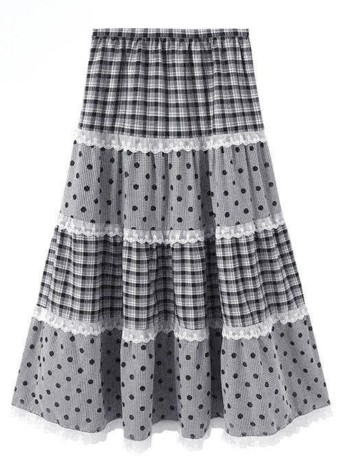 Graues Musterbesatz Polka-Dot Y2K und Rockspitze Bittersüßes Karo