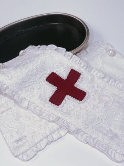 White & Pink Cross-Decorated Wrist Cuffs - Shi Zhai Xin