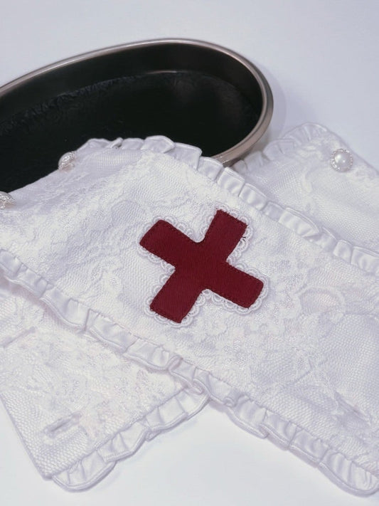 White & Pink Cross-Decorated Wrist Cuffs - Shi Zhai Xin