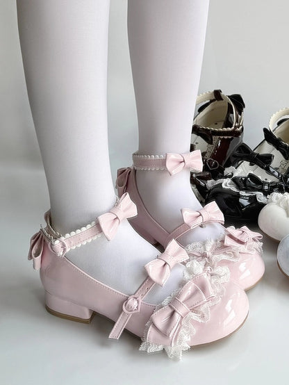 mit süßer Schleife Mary Lolita Schnallen Akzente Janes Pink Low-Heel Herz