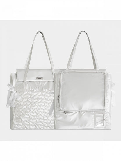 4 Colors Heart Pattern Detail Ita Bag with Transparent Window for Daily Use - Berry Q