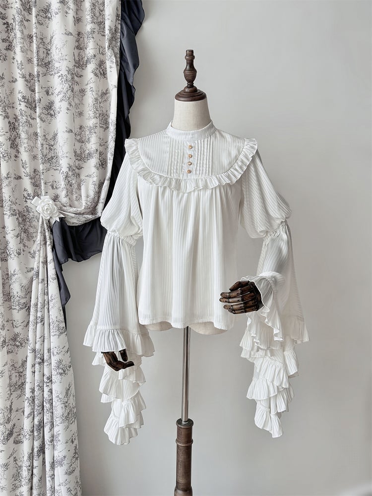 Sleeves Bell Blouse Trim Flounce White Gothic