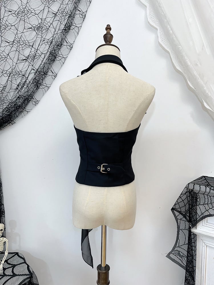 Waistcoat Gothic Ouji Lolita with Black Train Detachable Asymmetrical Design