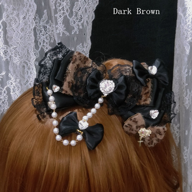 Heart Leopard Hairclips Color Options Pattern 5 Decorated Bead Rhinestone Chain Two
