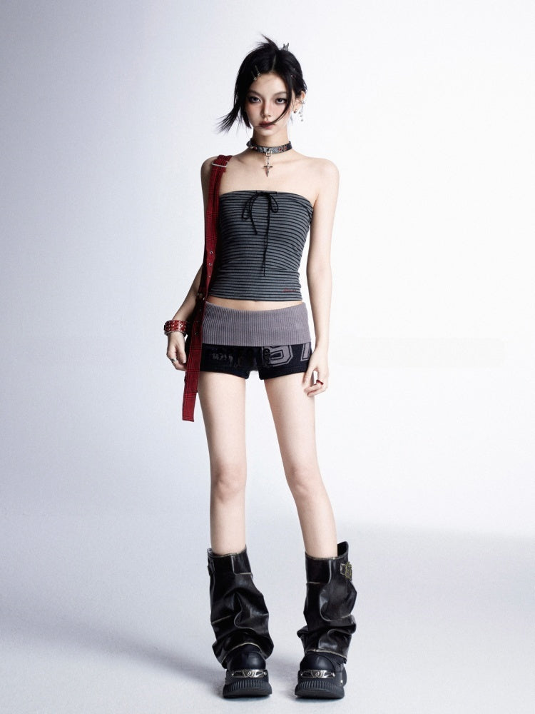 Bittersweet Y2K Strap Black PU Buckle Leg Warmers Distressed