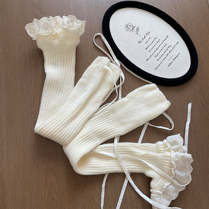 Options Lace Warmers Ruffles Color 4 with Ribbed Tie-Up Leg Straps