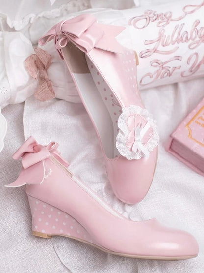 - Janes Heart Wedge Detachable Pink Mary Sweet PU Trimmed Lace Lolita