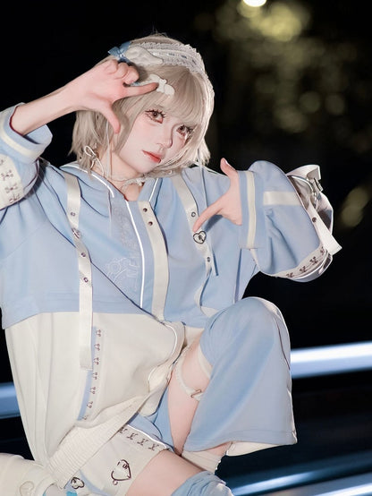 Blue - + Kaiwai J-Style Detachable Futuristic Set Shorts Jacket Leg Coord Light Warmers Tenshi