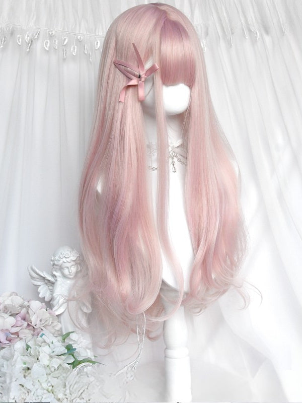 フルレングスウィッグ ピンク前髪 62CM ウェーブ
