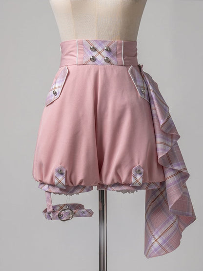 - White + Lolita Shorts and Pink Outfit Shirt Cape High Ouji Prince Waist