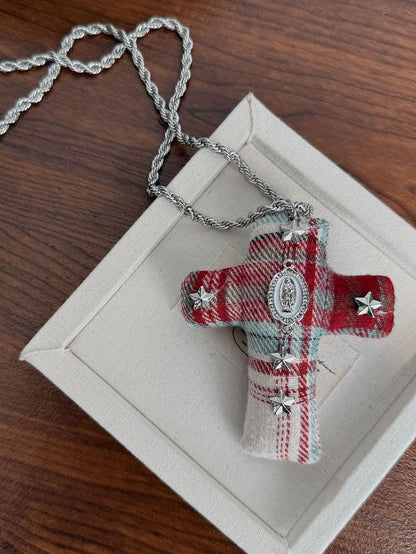 Halskette Y2K Stoff Kreuz Anhänger