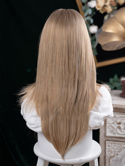 With LIght Brown Length Air 65CM Bangs Straight Wig