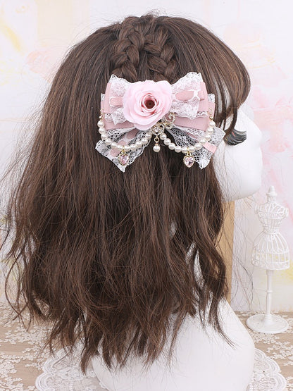 Floral Color Kei Pearl Hairclip 6 Options Chain Jirai Bowknot