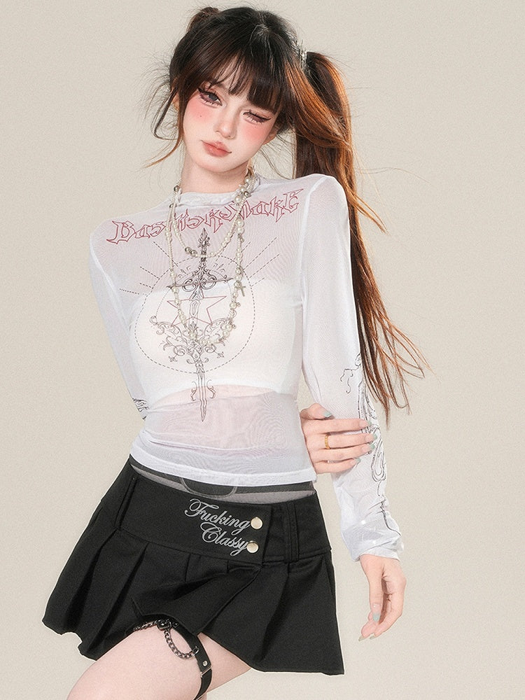 Sleeves Top Glamorous Long Semi-sheer White