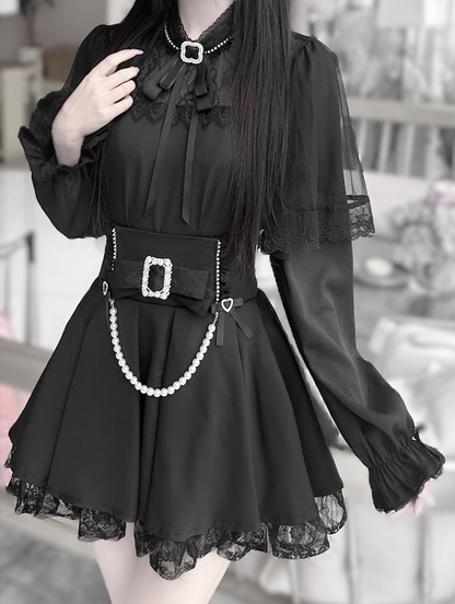 Top: Jirai Darkly Elegant Flowing Neckline Sleeves Cape Illusion Kei Black