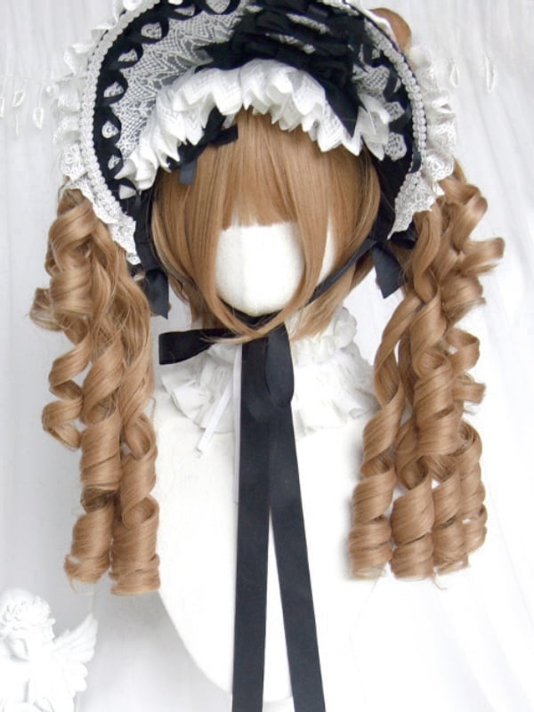 Hellbraune Bob-Cut-Perücke mit langem, lockigem Pferdeschwanz und Pony