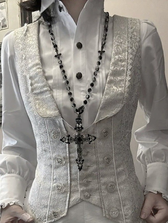 Black Gothic Beaded Necklace with Cross - Boobi Shop