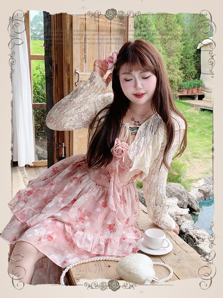 中空レース プラストップサイズストラップ アプリコット セルフタイ