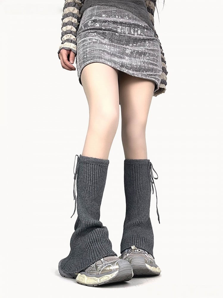 Black/White/Gray Knitted Warmers Flared Leg Strappy