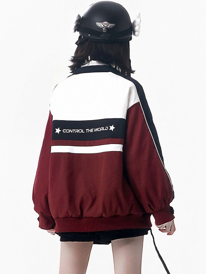 and Jacket with Red Embroidered Checked White Accents Moto Star