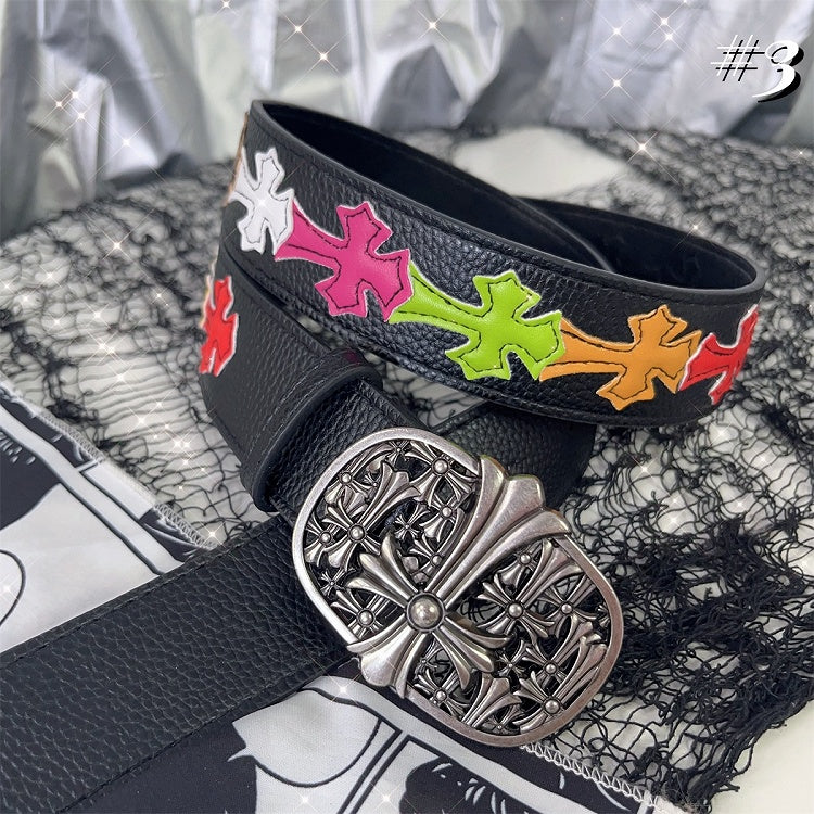 3 Options Black PU Cross Punk Waist Belt
