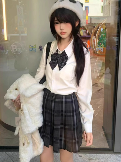 Black Plaid Skirt 55CM Pattern Uniform JK Pleated