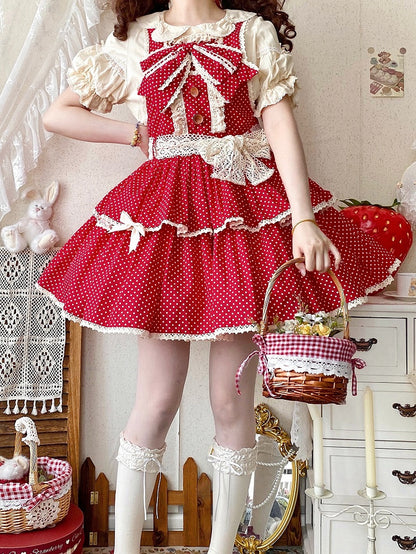 Overall mit altem Muster, Lolita-Schulkleid mit Punkten, rot