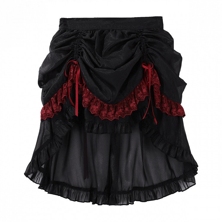 Black Red Gothic Corset Top and Skirt Set with Choker - Xiong Dou Jiang