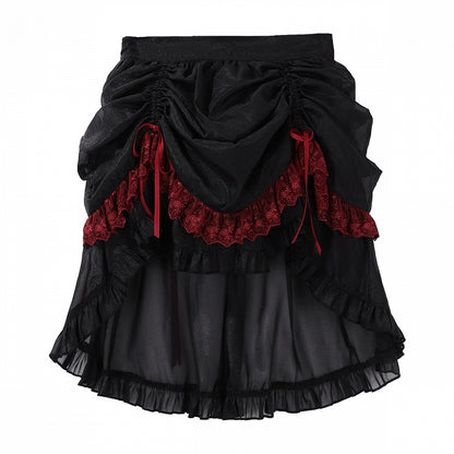 Black Red Gothic Corset Top and Skirt Set with Choker - Xiong Dou Jiang