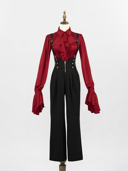 Black High-Waist Ouji Pants with Zip, Buckle Straps, and Shoulder Clips - DevilInspired Exclusive Collection