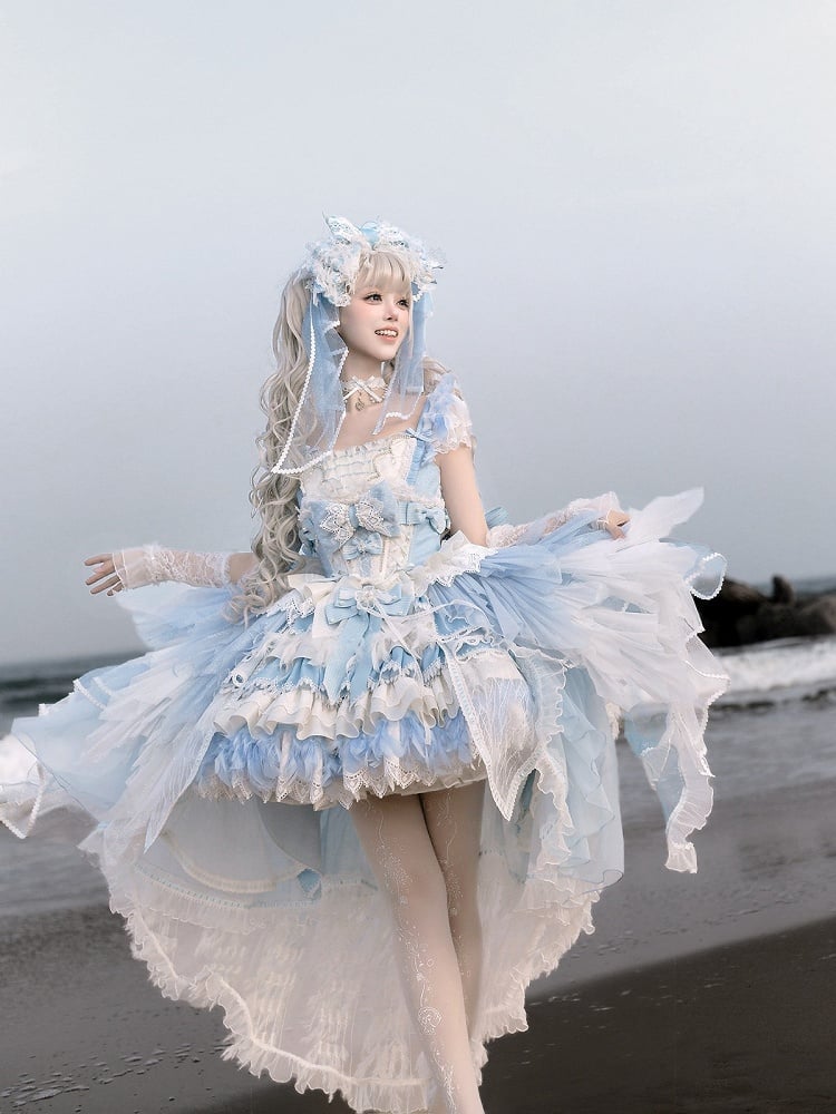 Blue Swan Feather Accented Lolita JSK Dress Set - Felinae Cookie