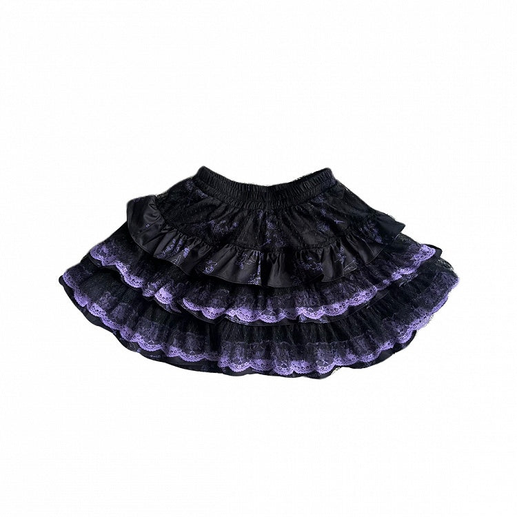 Vintage Skirt Trim Lace Punk BlackWhite/BlackPurple Tiered with