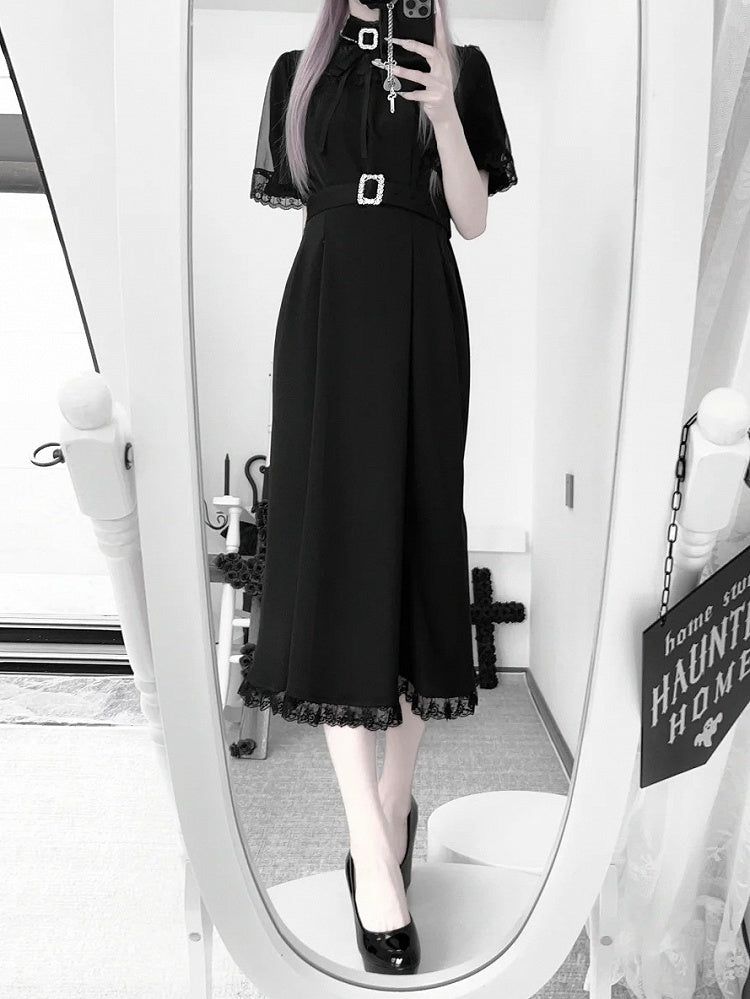 Sleeves Mermaid Neckline Elegant with Jirai and Cape Kei Short Dress Black Illusion